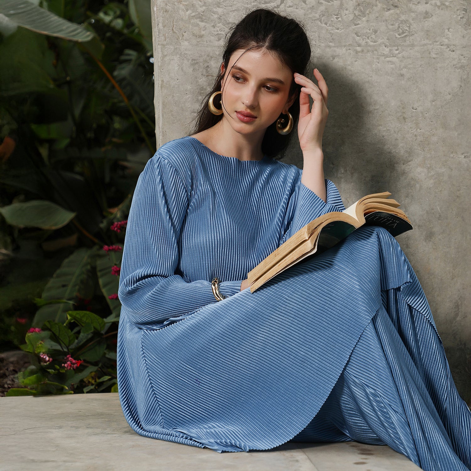 Solid Pleated Kurta Set