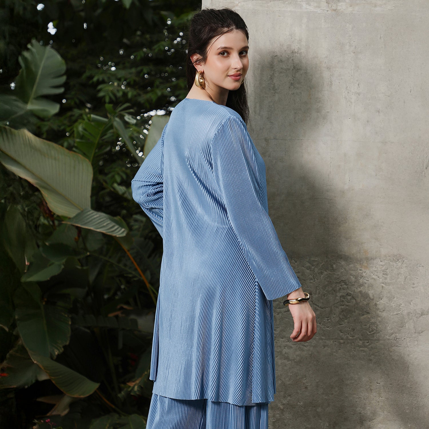 Solid Pleated Kurta Set