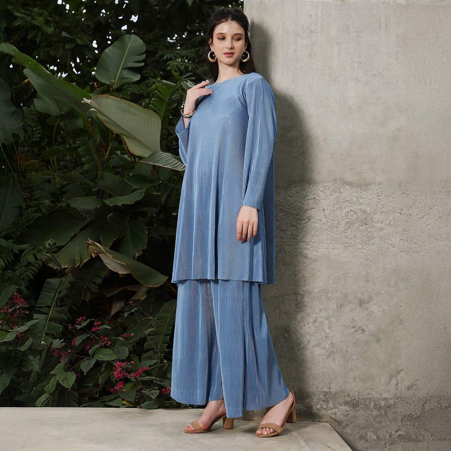 Solid Pleated Kurta Set