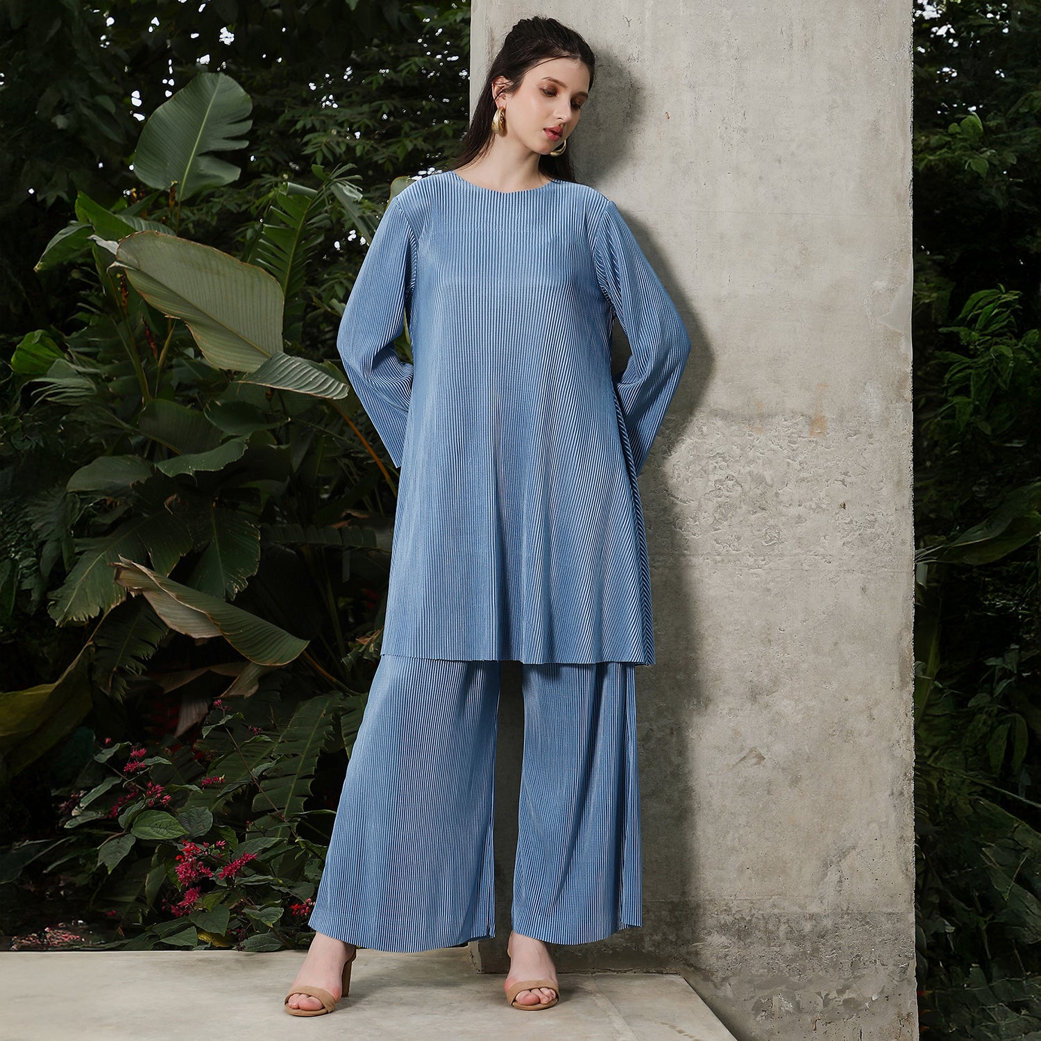 Solid Pleated Kurta Set