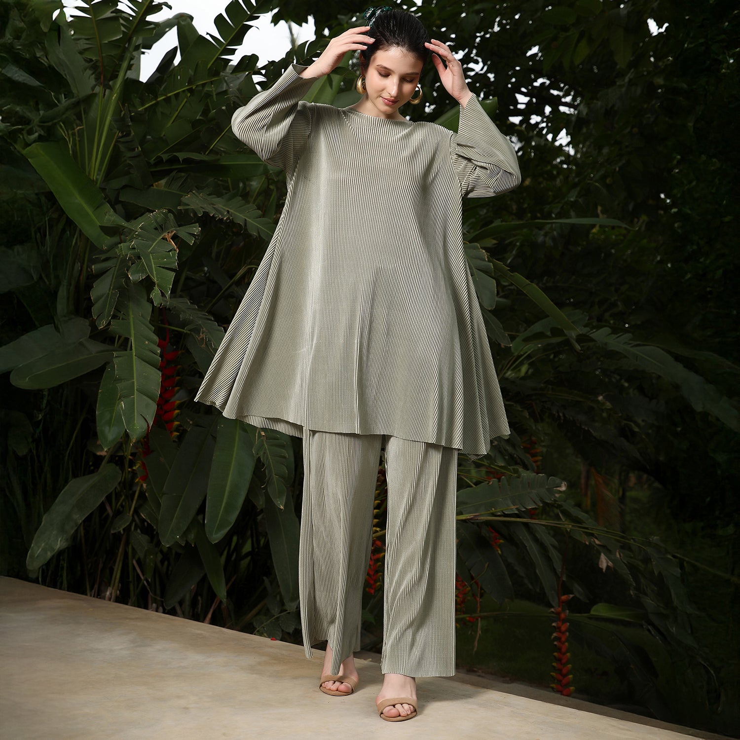 Solid Pleated Kurta Set
