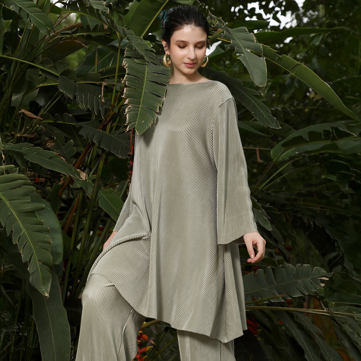 Solid Pleated Kurta Set