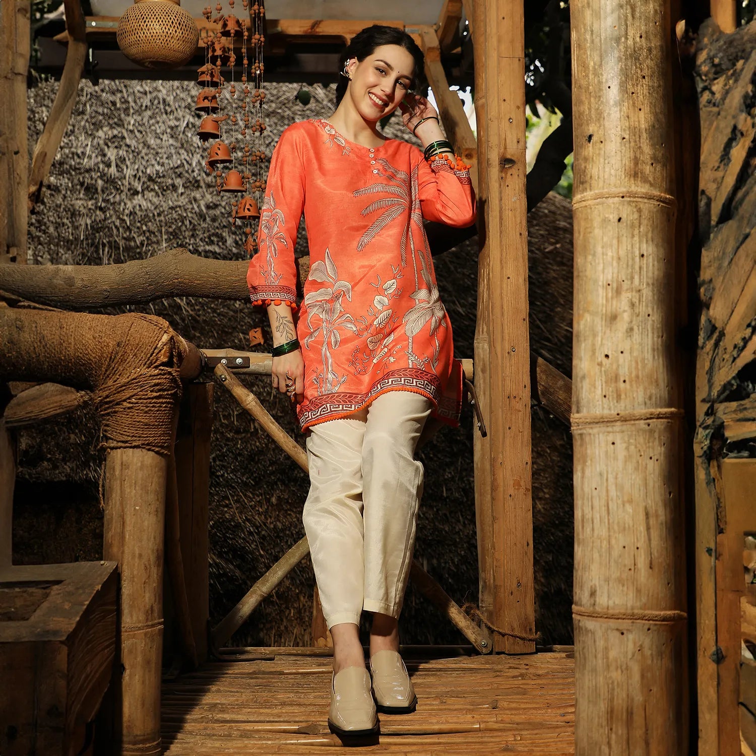 Palm Foliage Kurti With Trousers