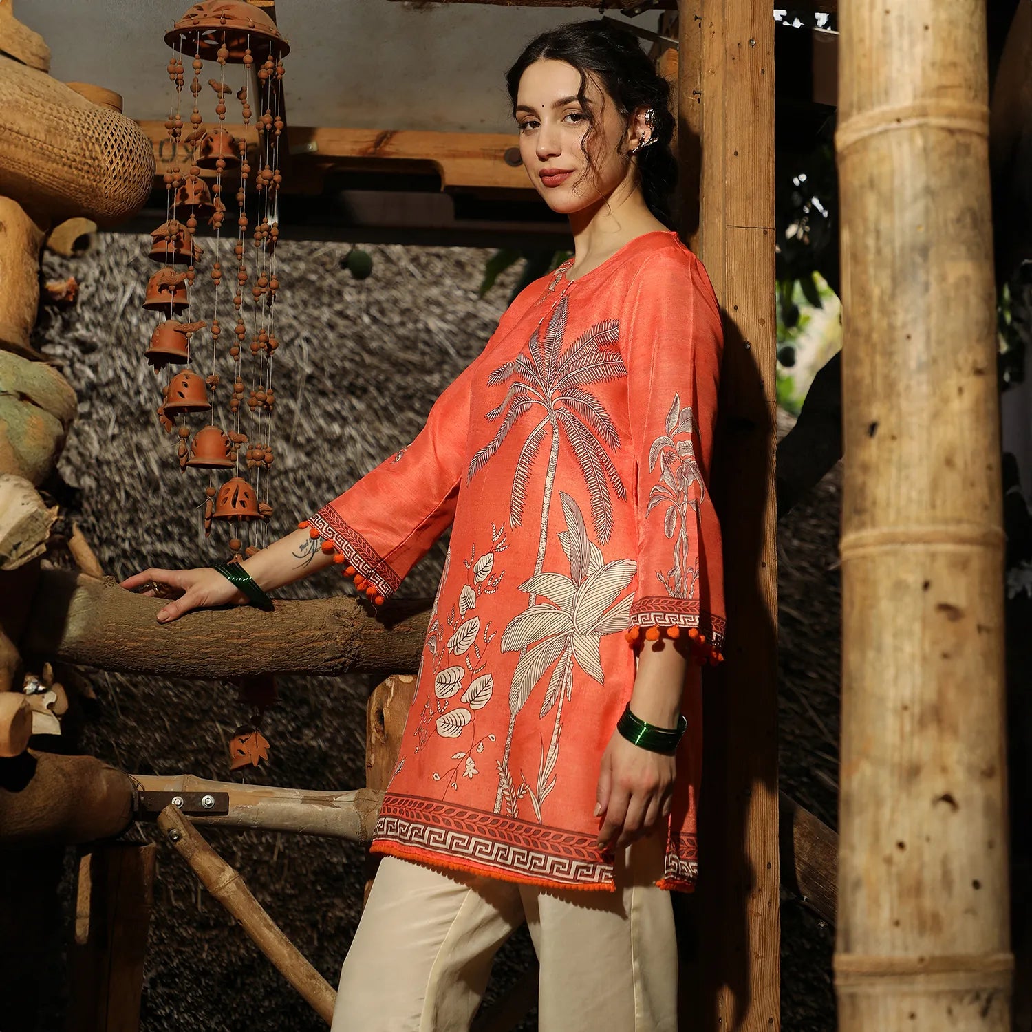 Palm Foliage Kurti With Trousers