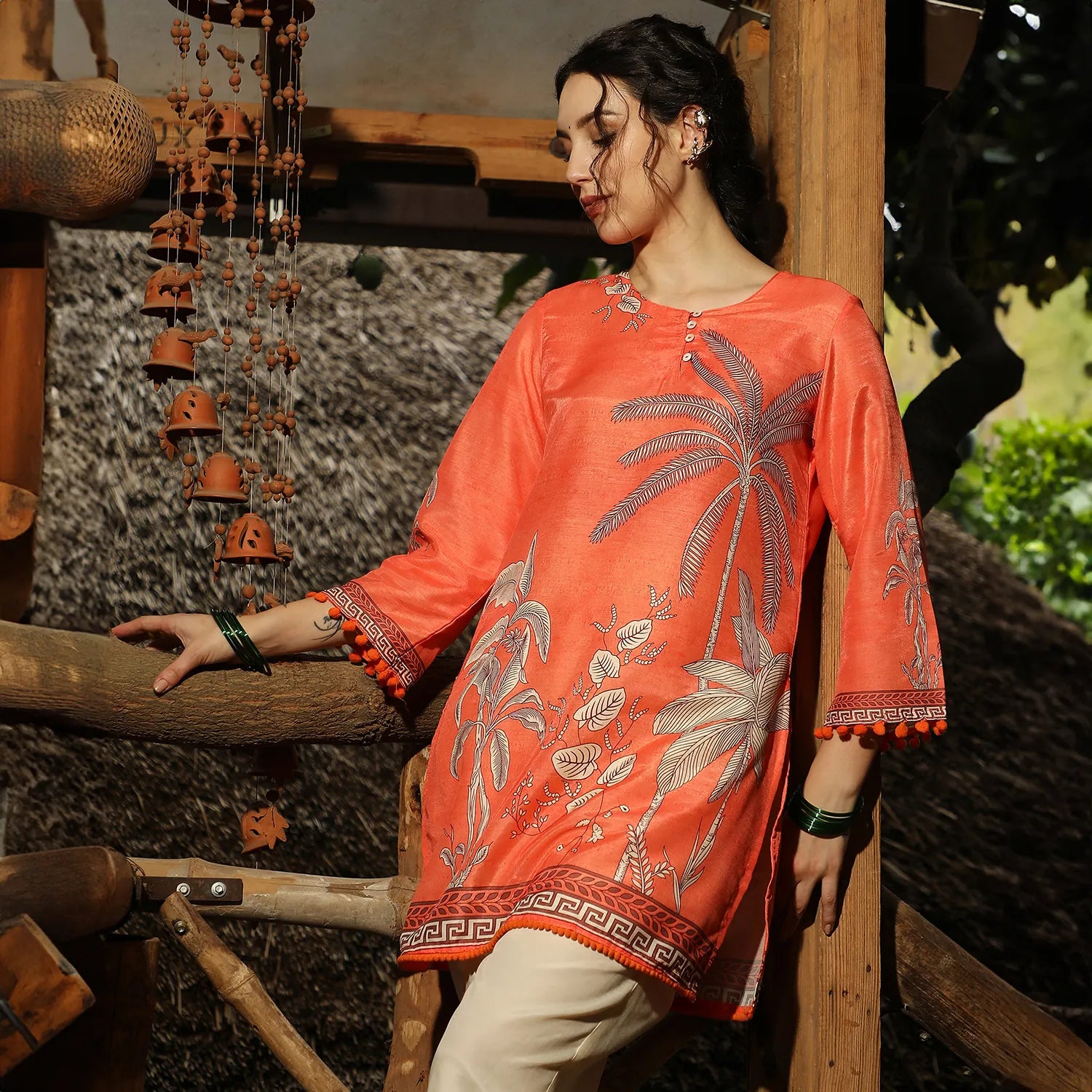 Palm Foliage Kurti With Trousers