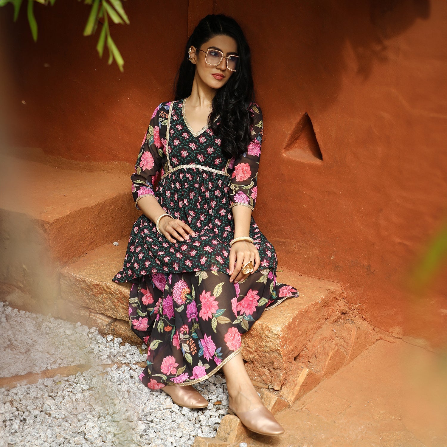 Floral Kurti And Sharara Set