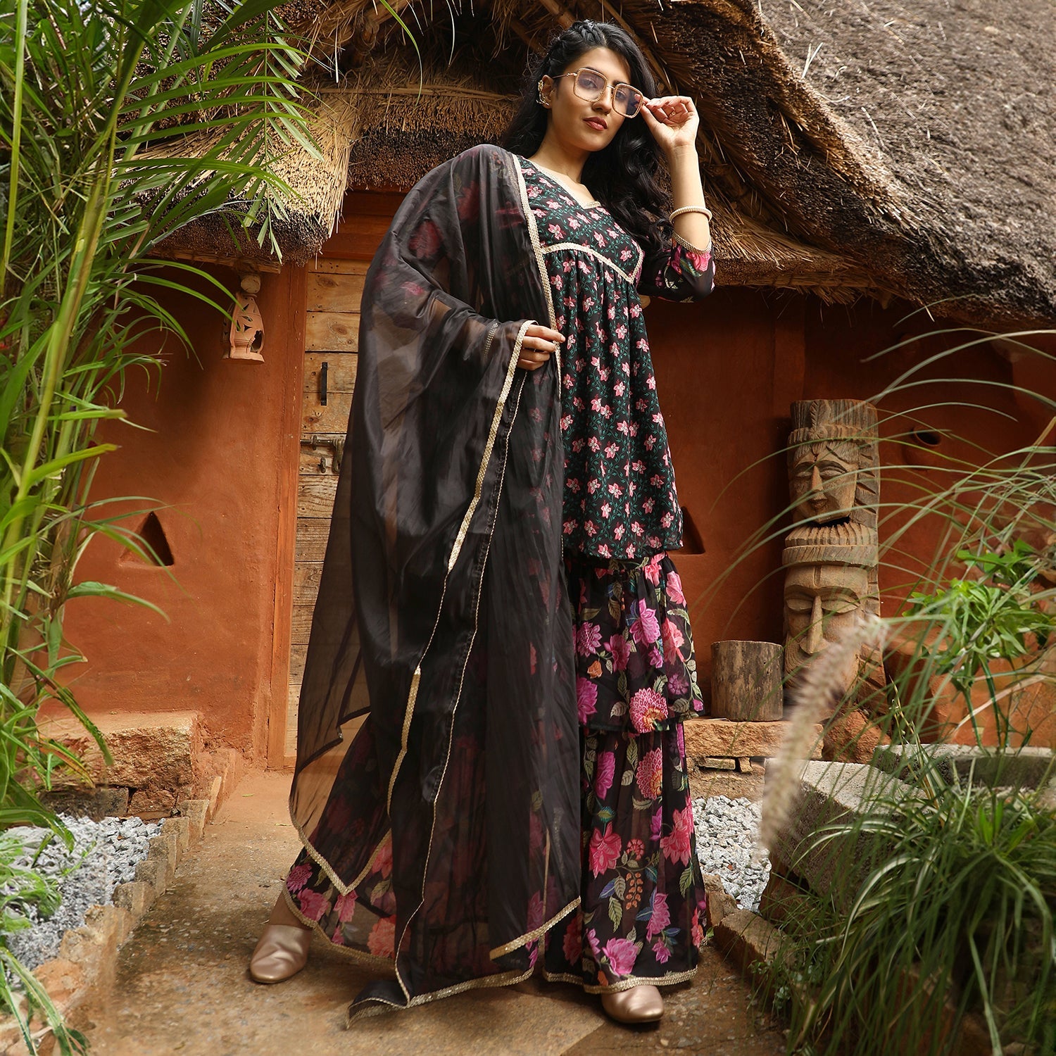 Floral Kurti And Sharara Set