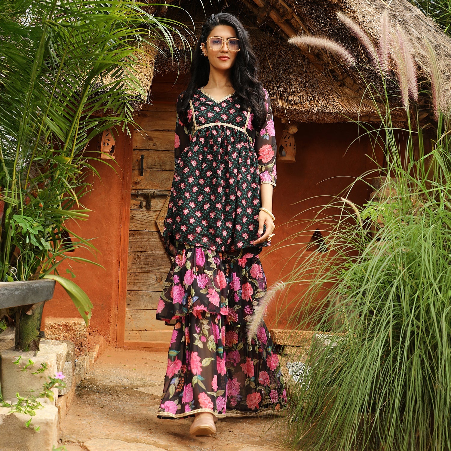 Floral Kurti And Sharara Set