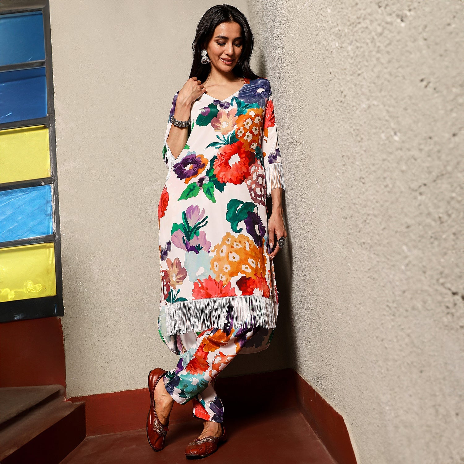 Botanical Cluster Kurti With Trousers