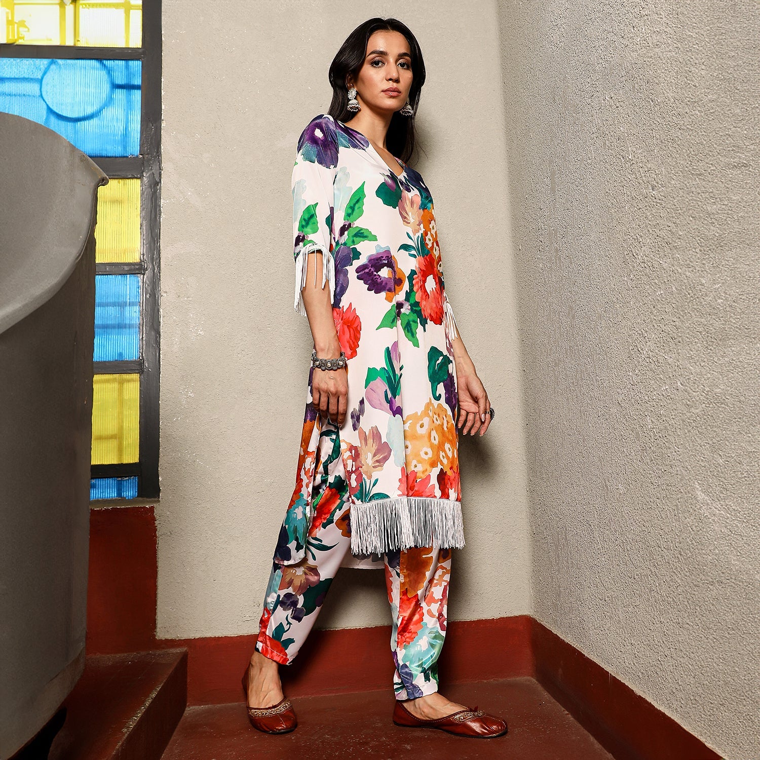 Botanical Cluster Kurti With Trousers