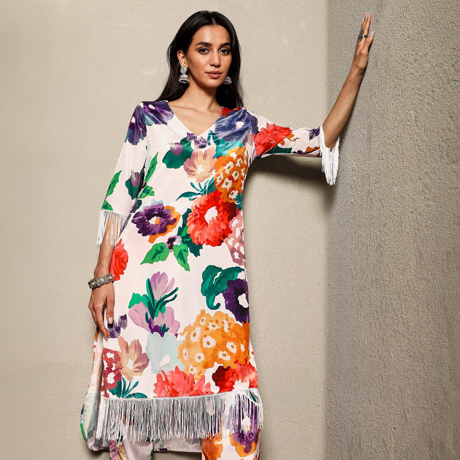 Botanical Cluster Kurti With Trousers