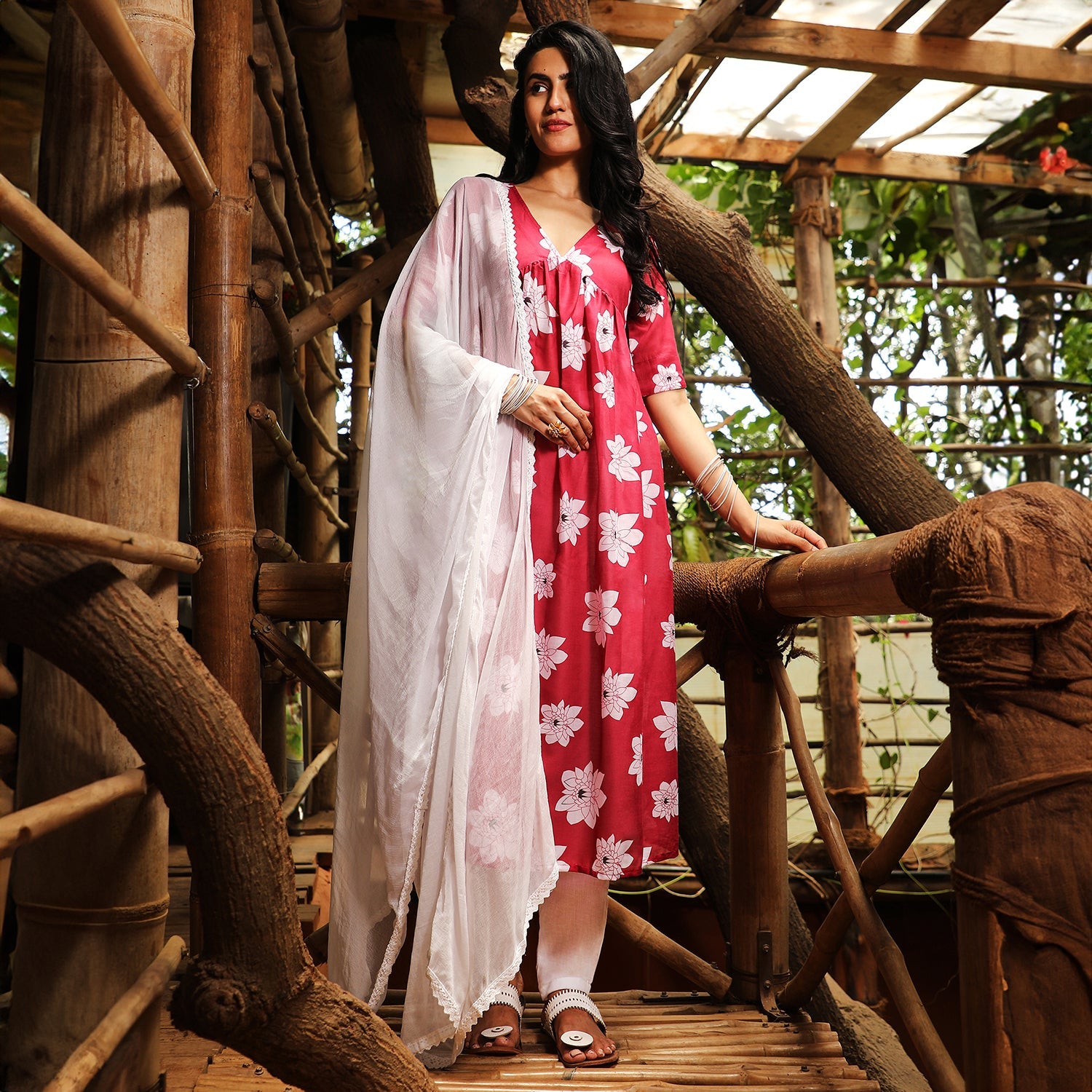 Water Lilies Kurta With Trousers And Dupatta