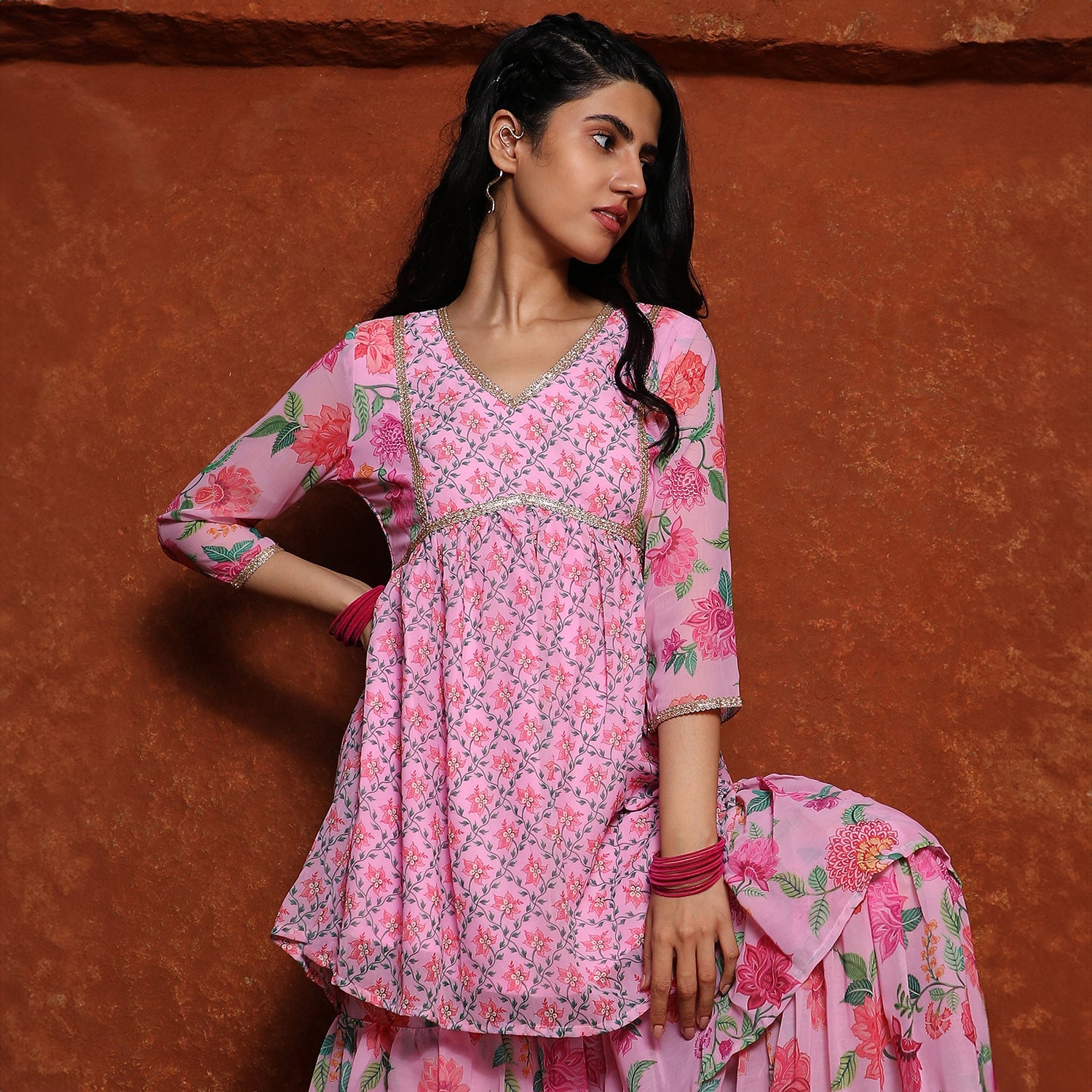 Floral Kurti And Sharara Set