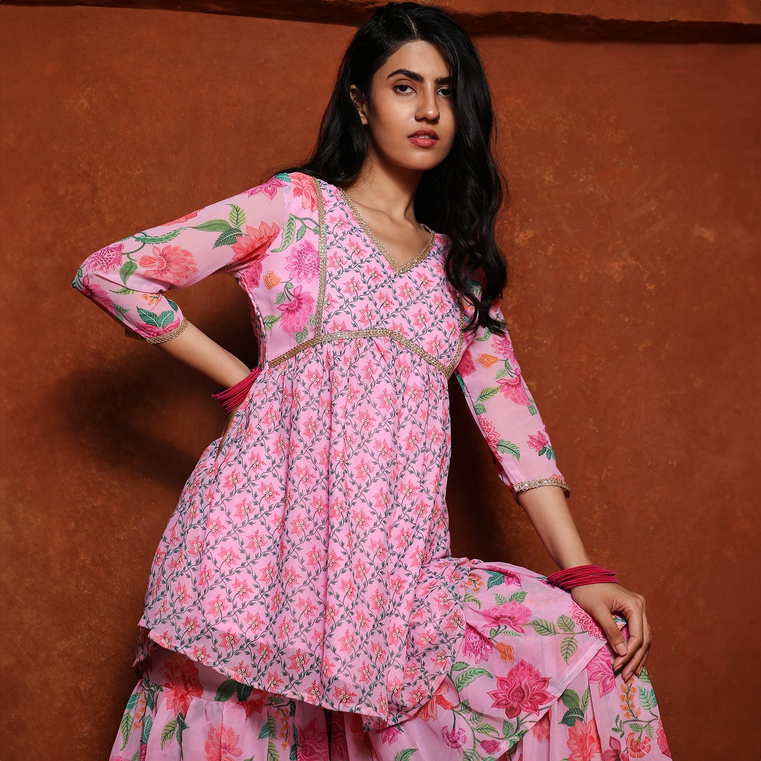 Floral Kurti And Sharara Set