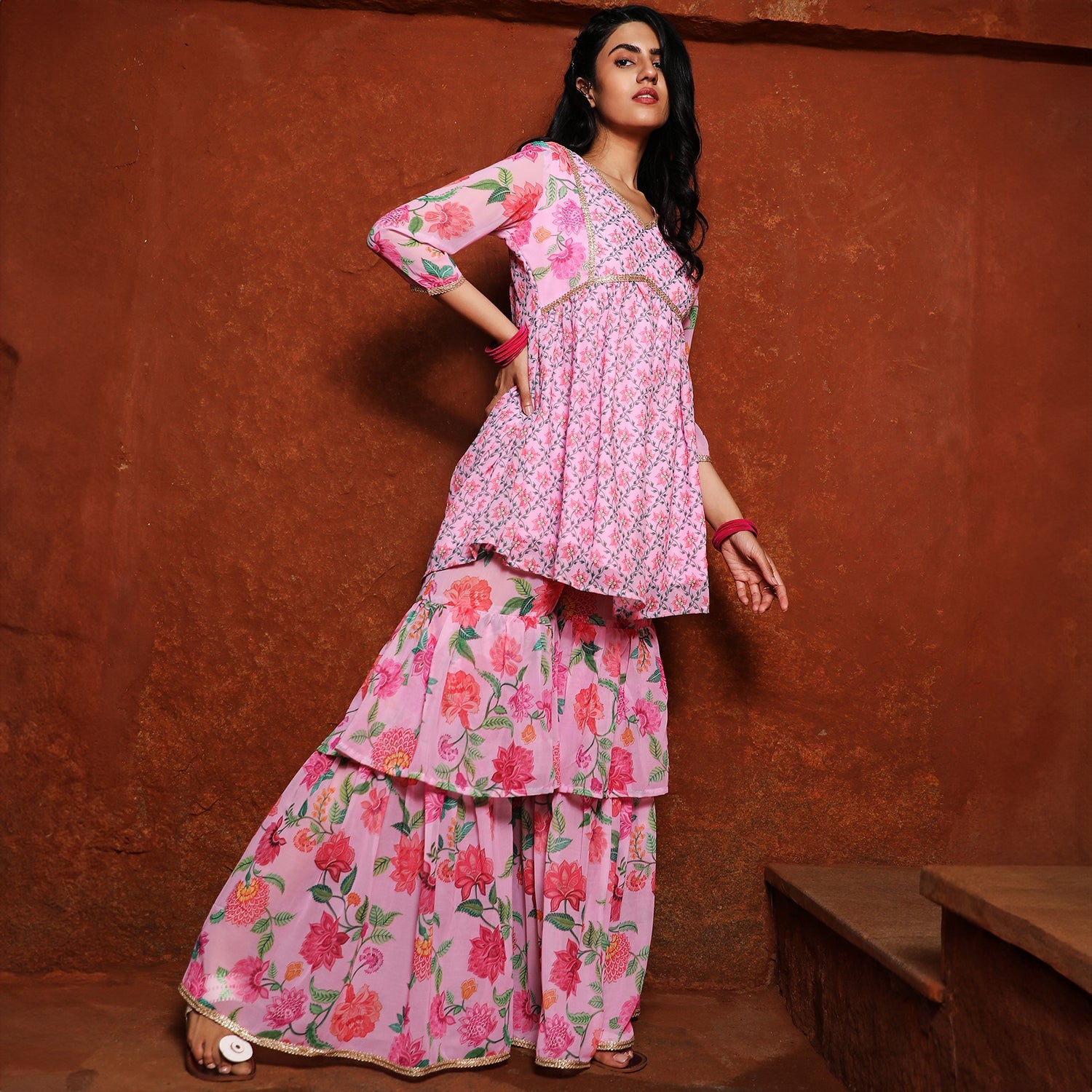 Floral Kurti And Sharara Set