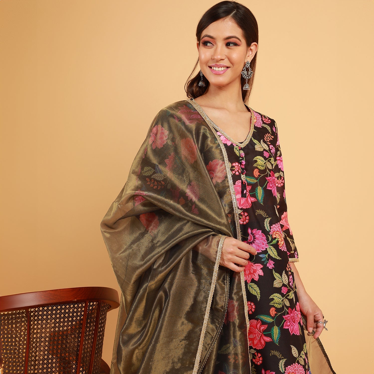 Botanical Cluster Kurti With Sharara & Dupatta