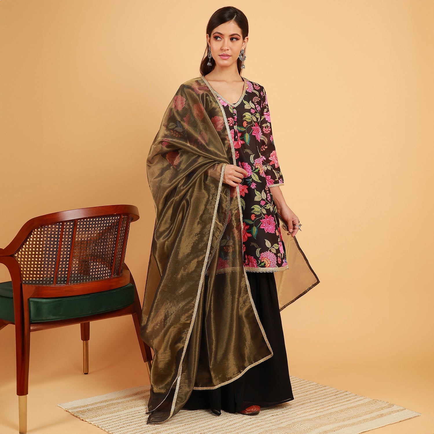 Botanical Cluster Kurti With Sharara & Dupatta