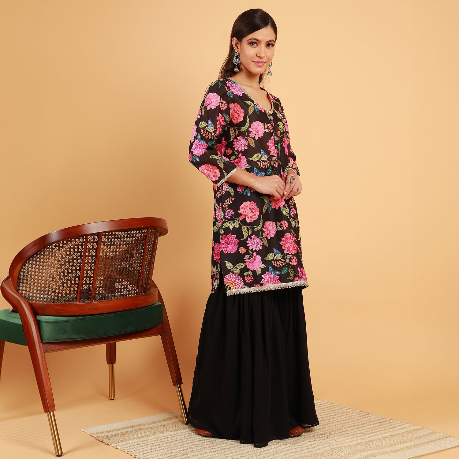 Botanical Cluster Kurti With Sharara & Dupatta