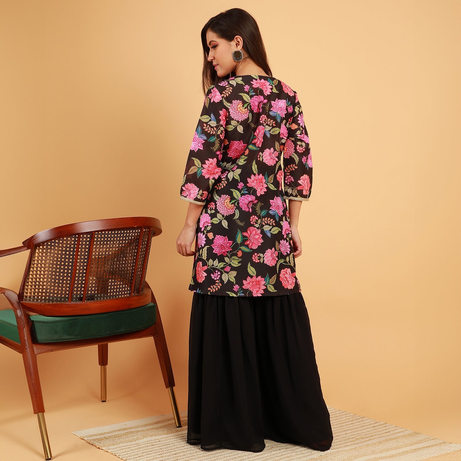 Botanical Cluster Kurti With Sharara & Dupatta