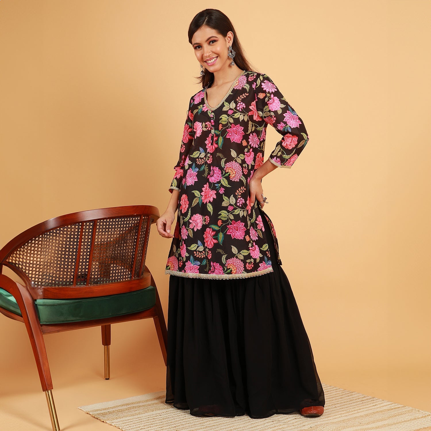 Botanical Cluster Kurti With Sharara & Dupatta