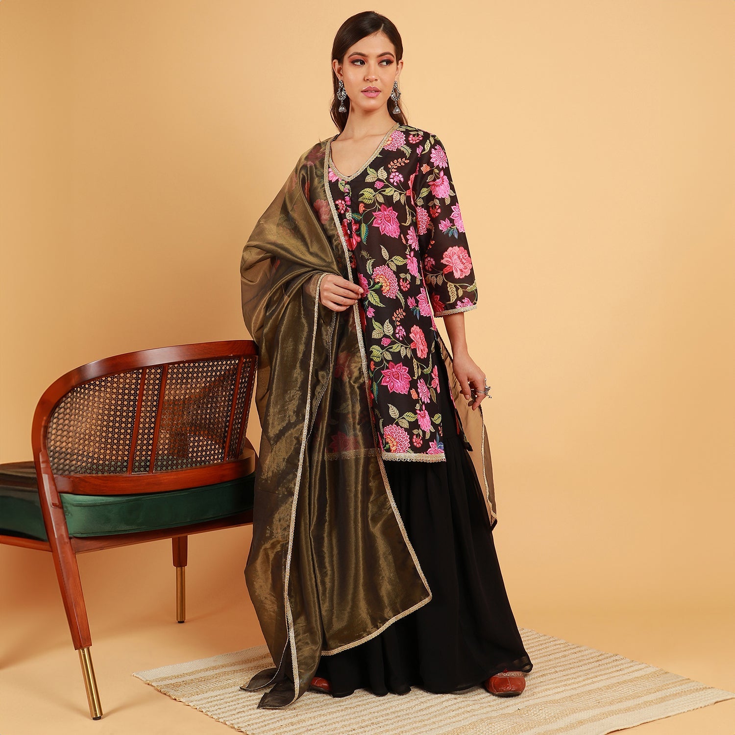 Botanical Cluster Kurti With Sharara & Dupatta