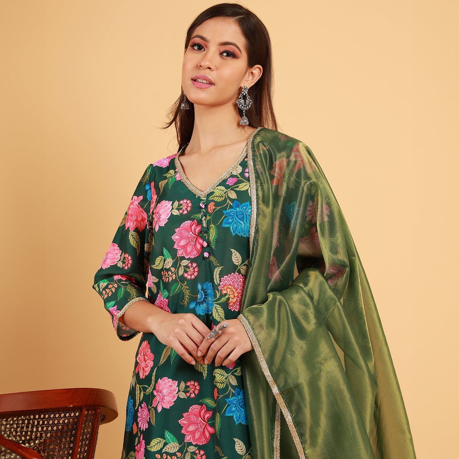 Botanical Cluster Kurti With Sharara & Dupatta