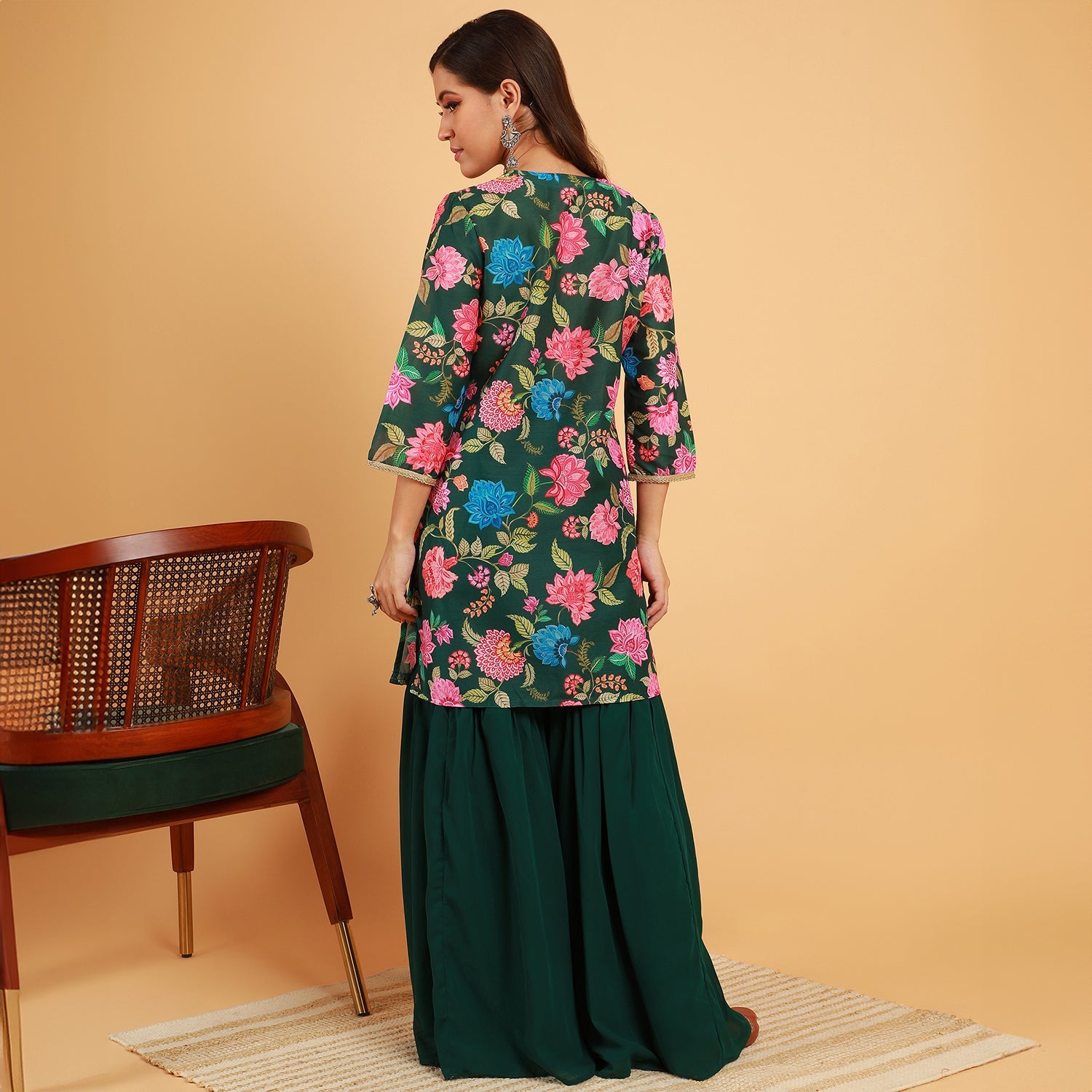 Botanical Cluster Kurti With Sharara & Dupatta