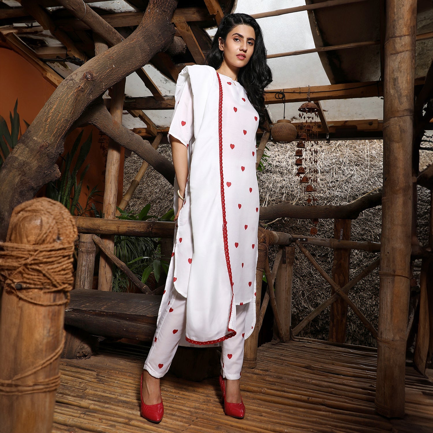 Hearts Kurta With Trousers And Dupatta