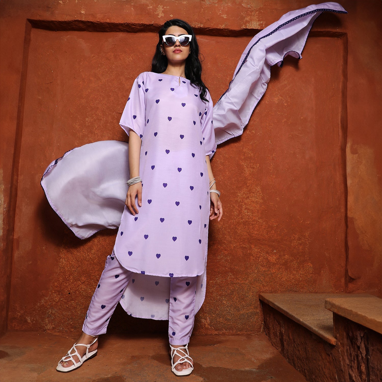 Hearts Kurta With Trousers And Dupatta