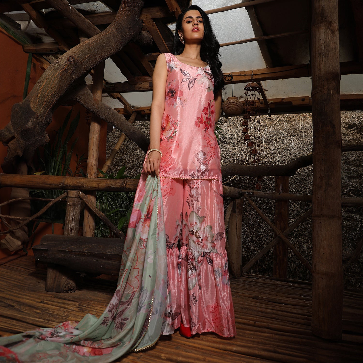 Botanical Kurti And Sharara Set