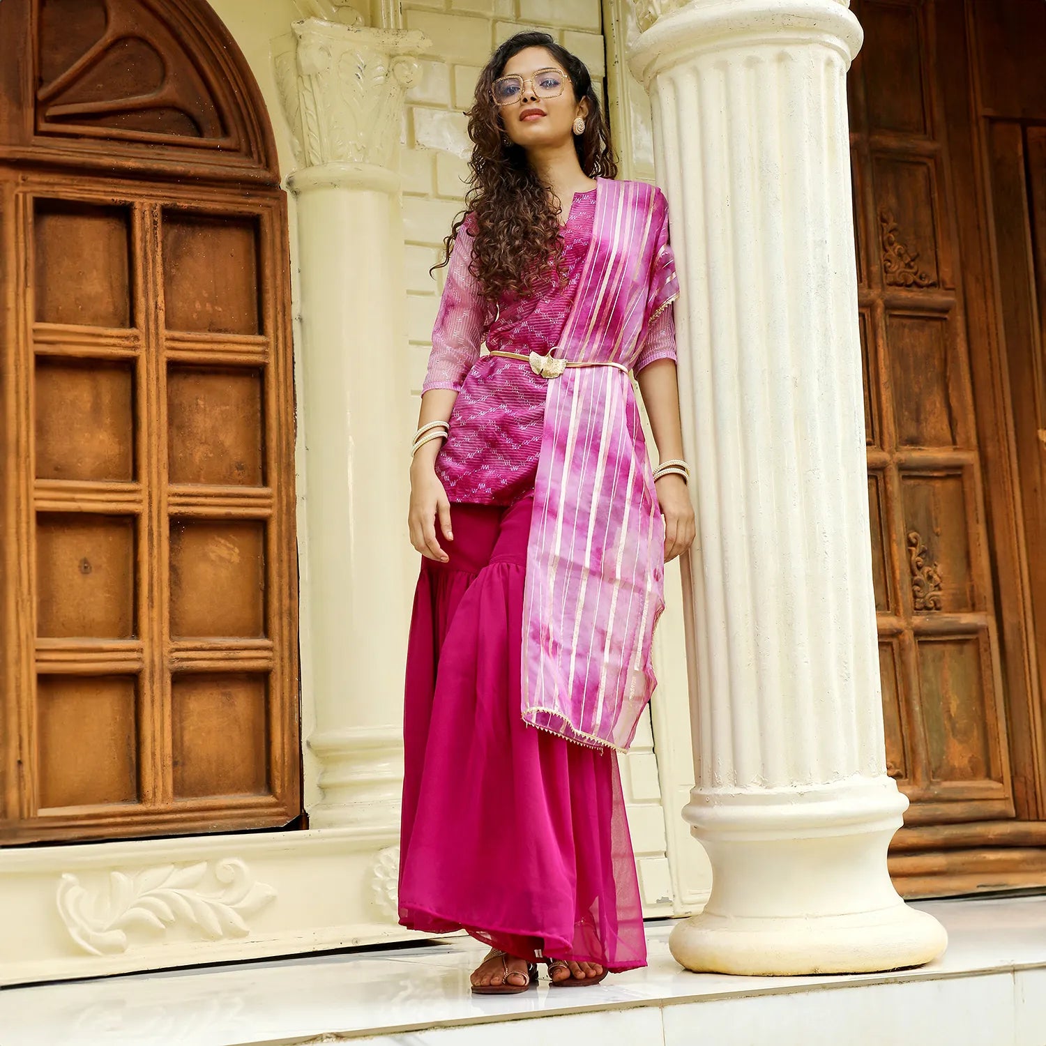 Tie-Dye Kurti With Palazzo And Dupatta