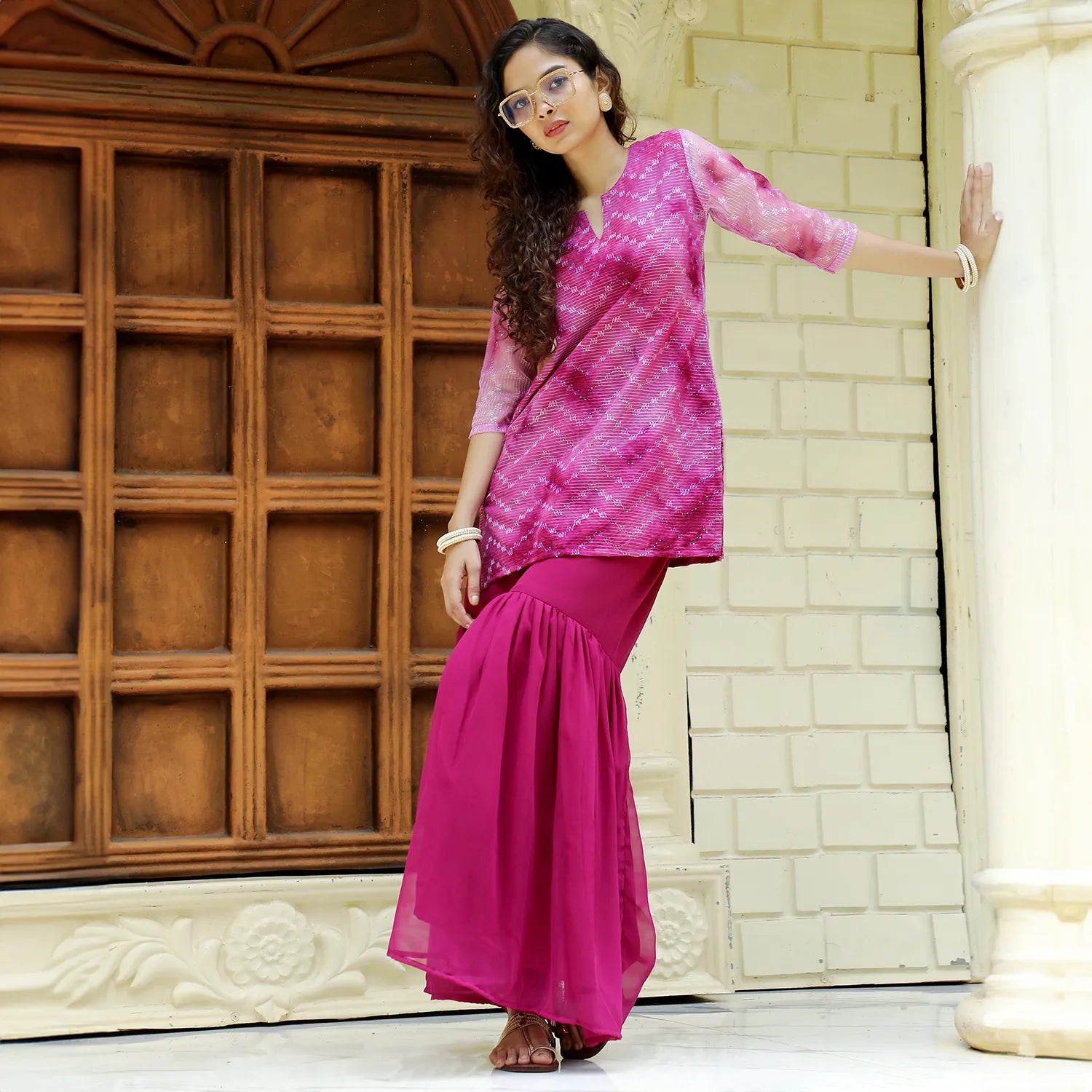 Tie-Dye Kurti With Palazzo And Dupatta