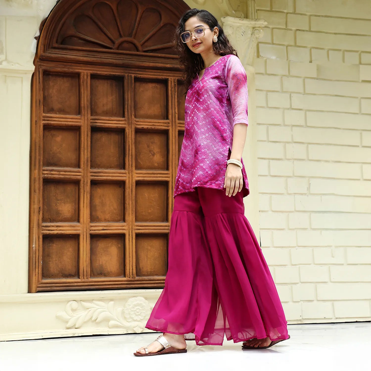 Tie-Dye Kurti With Palazzo And Dupatta