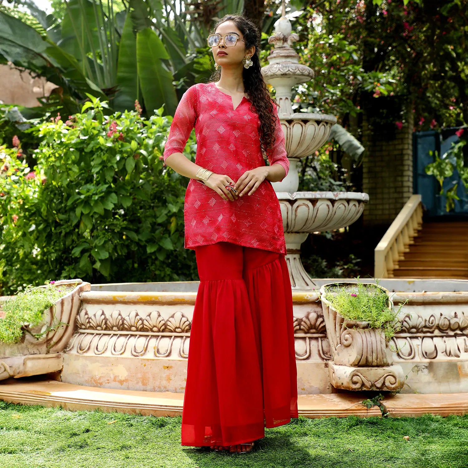 Tie-Dye Kurti With Palazzo And Dupatta