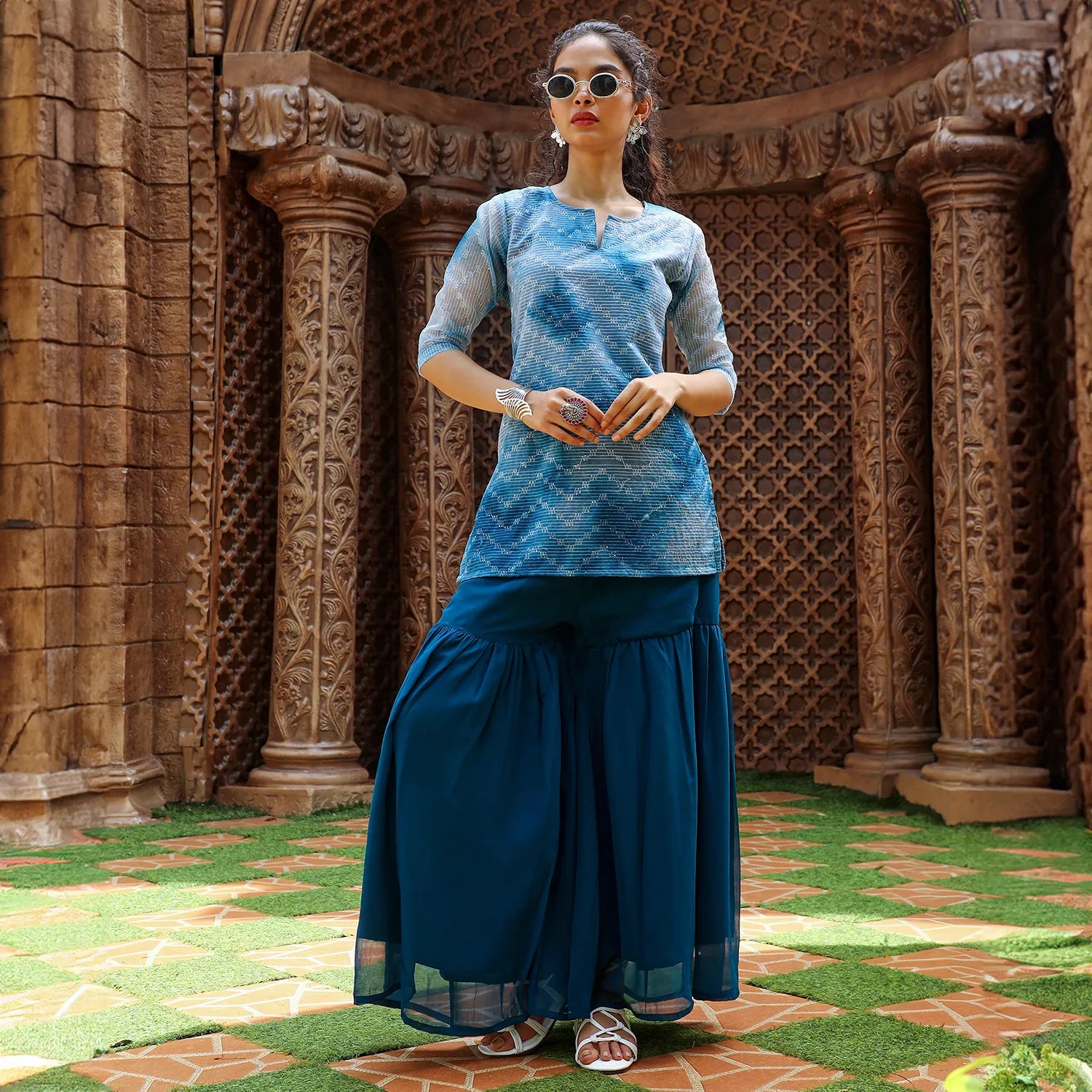 Tie-Dye Kurti With Palazzo And Dupatta