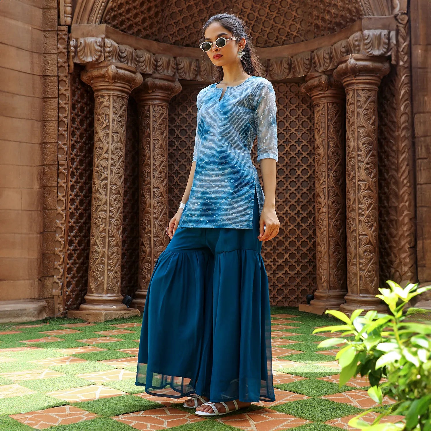 Tie-Dye Kurti With Palazzo And Dupatta