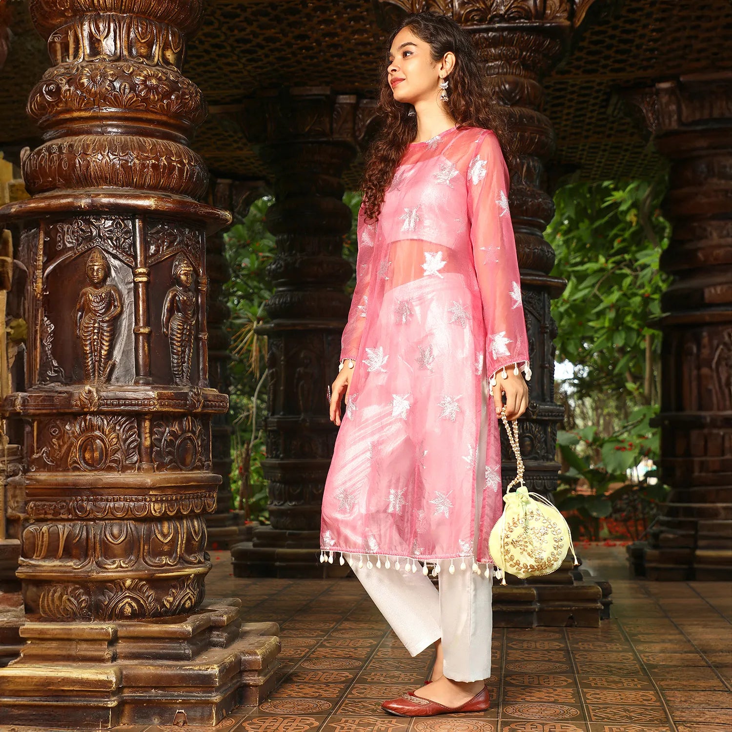 Maple Leaf Kurta With Crop And Trousers