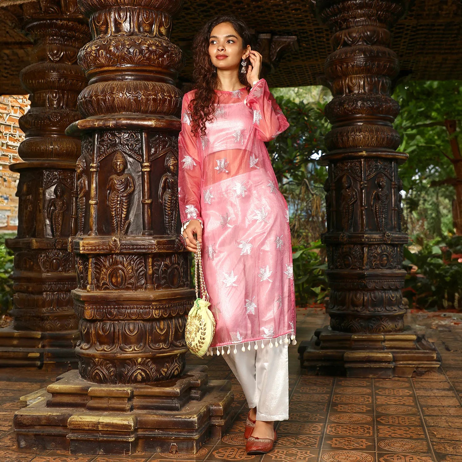 Maple Leaf Kurta With Crop And Trousers