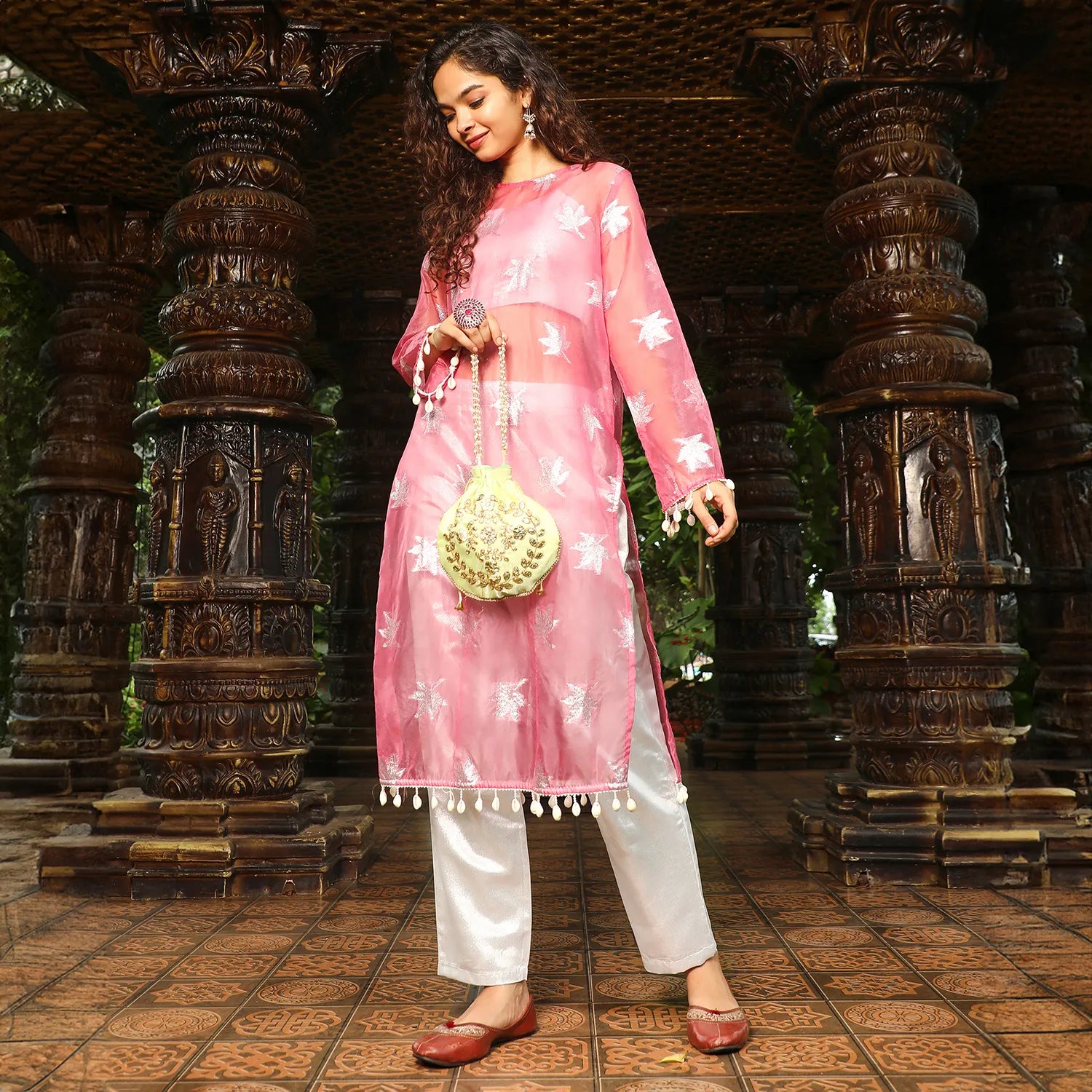 Maple Leaf Kurta With Crop And Trousers