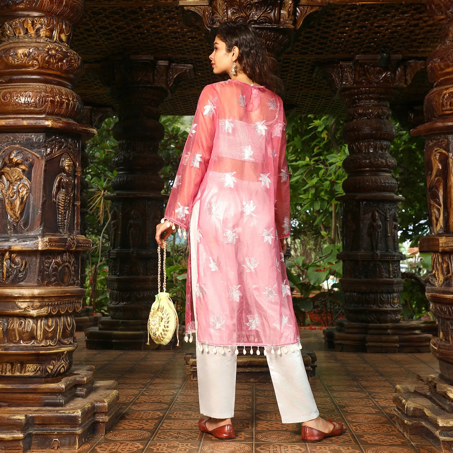 Maple Leaf Kurta With Crop And Trousers