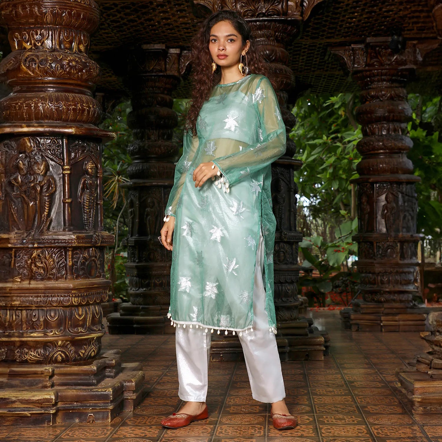 Maple Leaf Kurta With Crop And Trousers