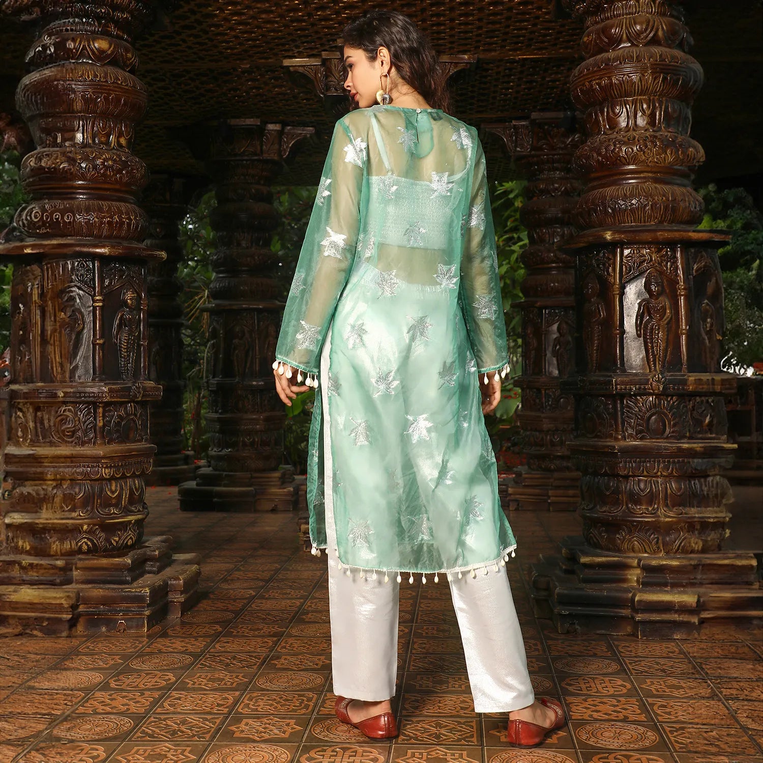 Maple Leaf Kurta With Crop And Trousers