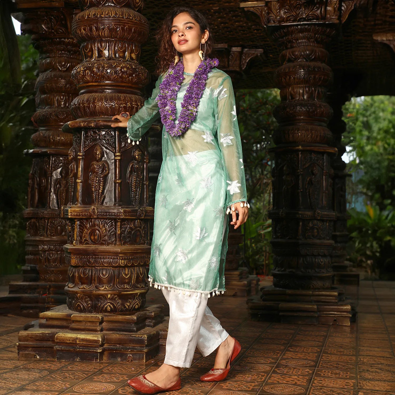 Maple Leaf Kurta With Crop And Trousers