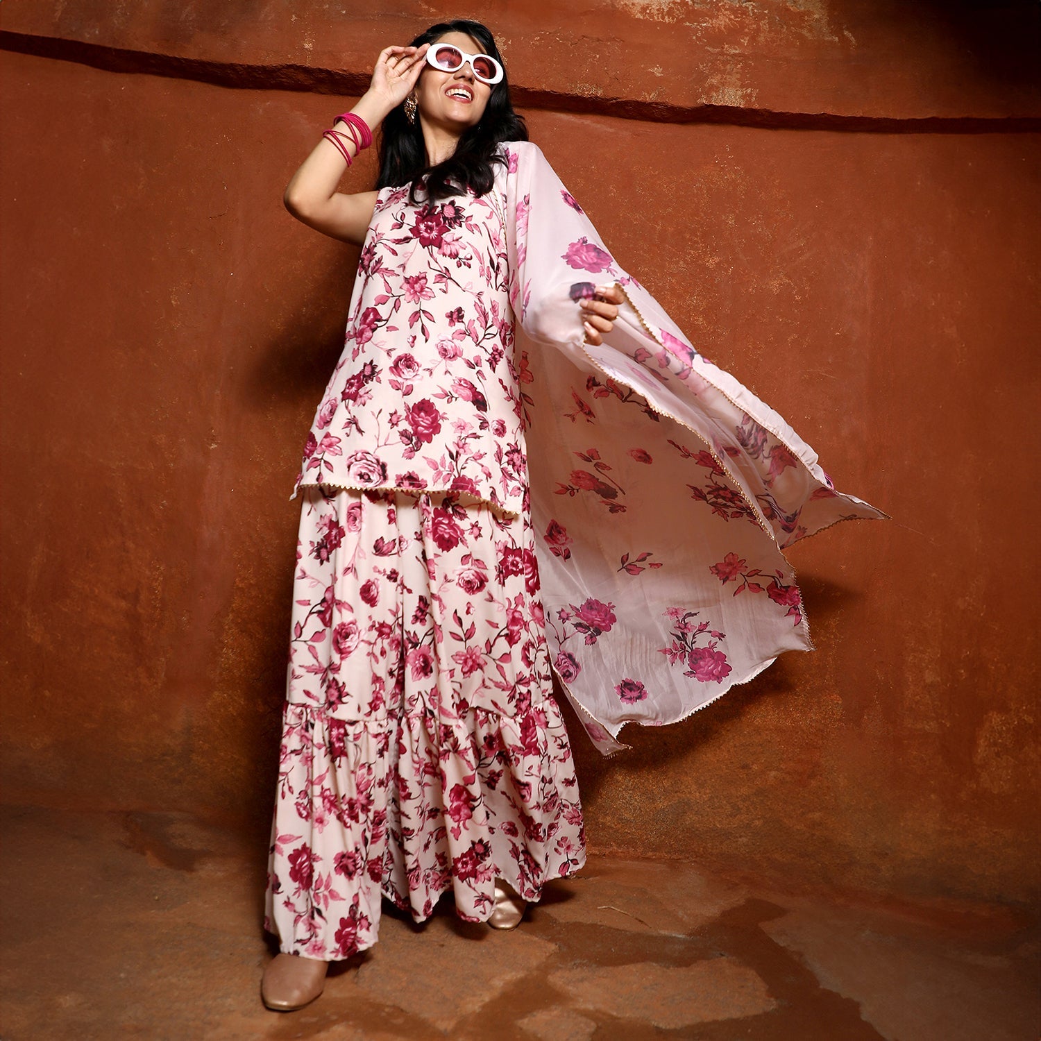 Botanical Kurti And Sharara Set