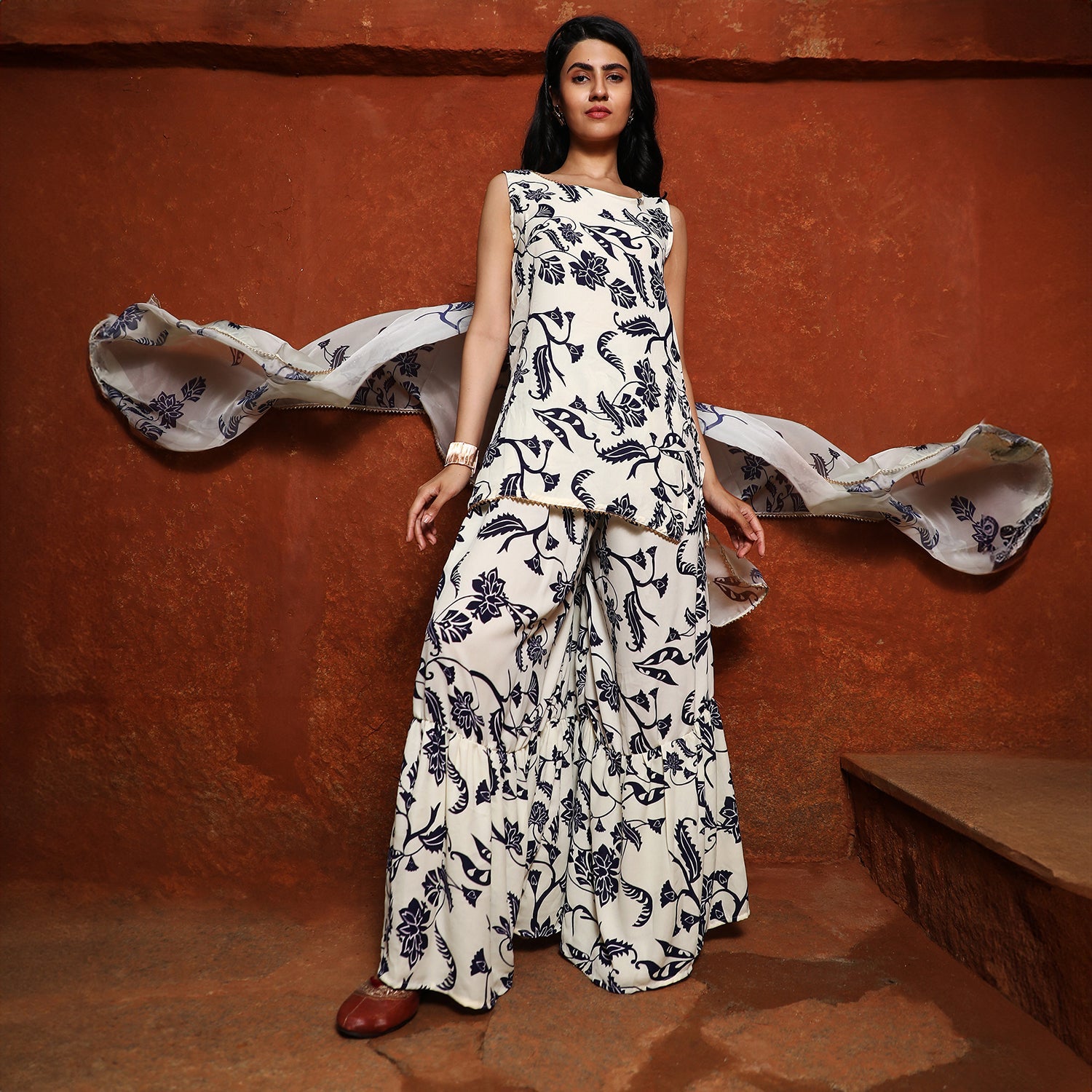 Botanical Kurti And Sharara Set