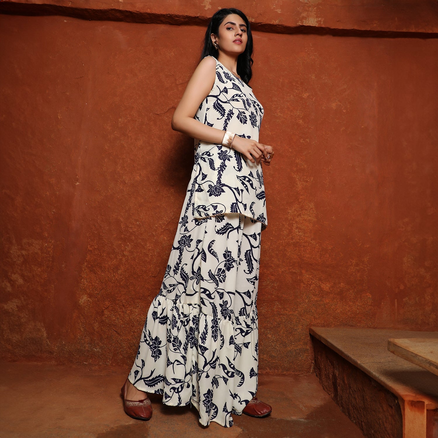 Botanical Kurti And Sharara Set