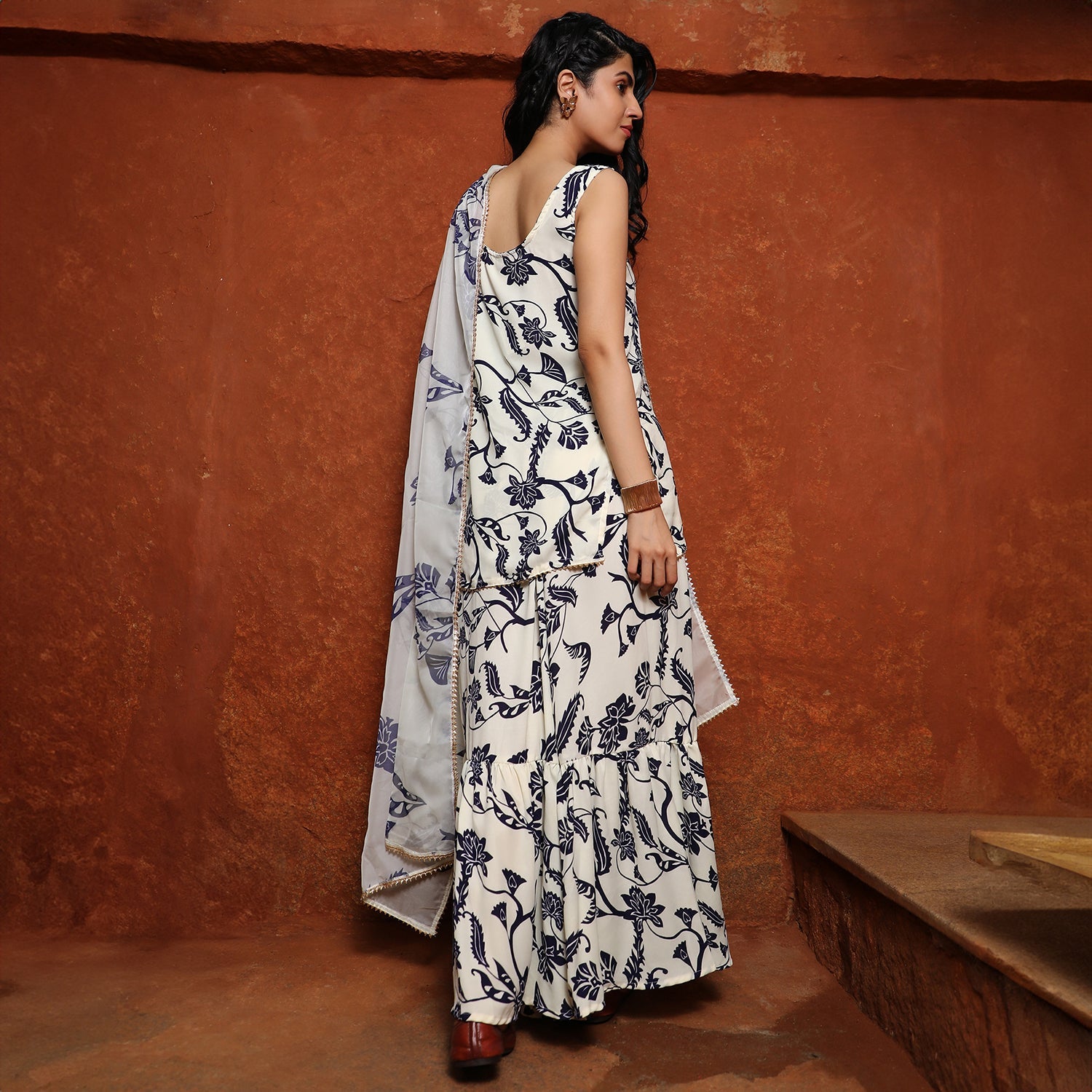 Botanical Kurti And Sharara Set