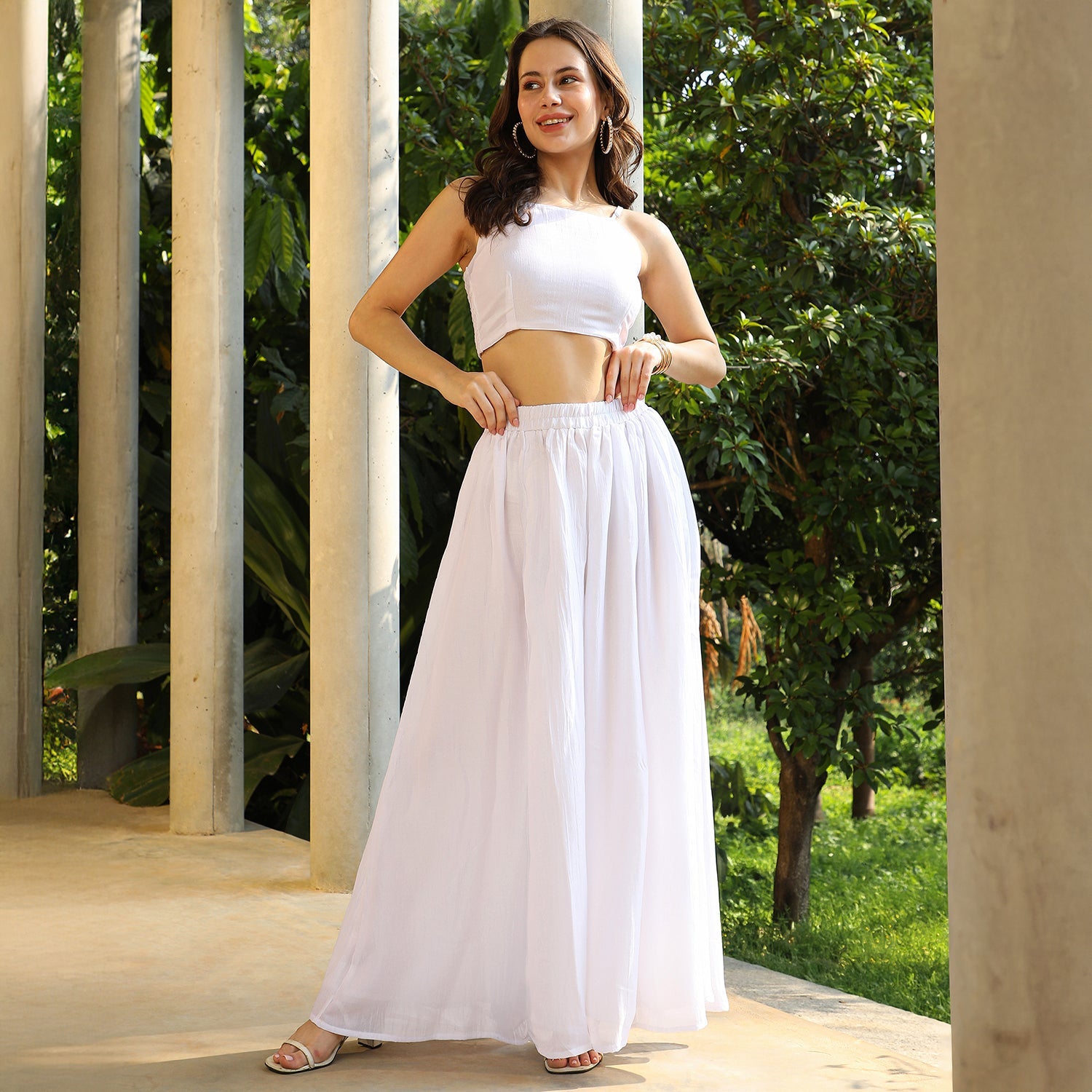 Bloom Motif Kurta With Crop Top And Palazzo