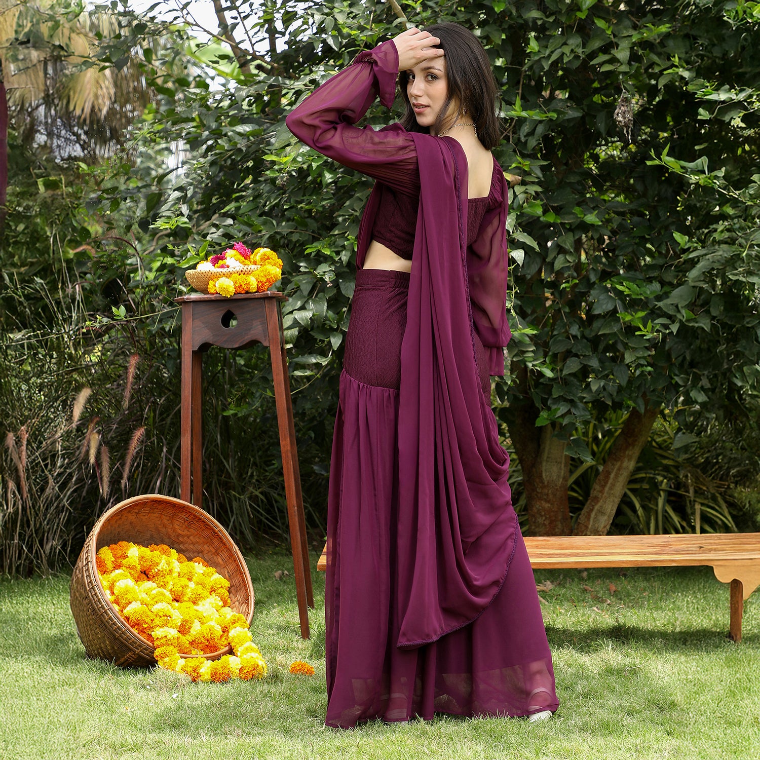 Textured-Block Pre-Draped Saree