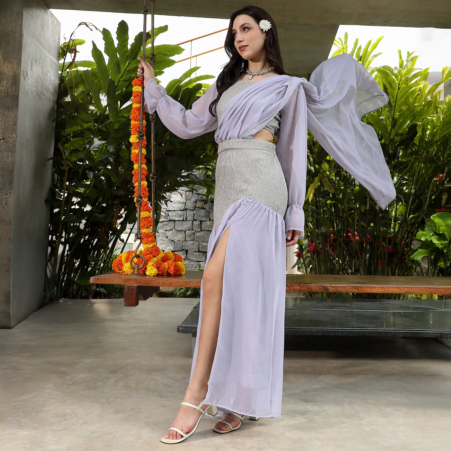 Textured-Block Pre-Draped Saree